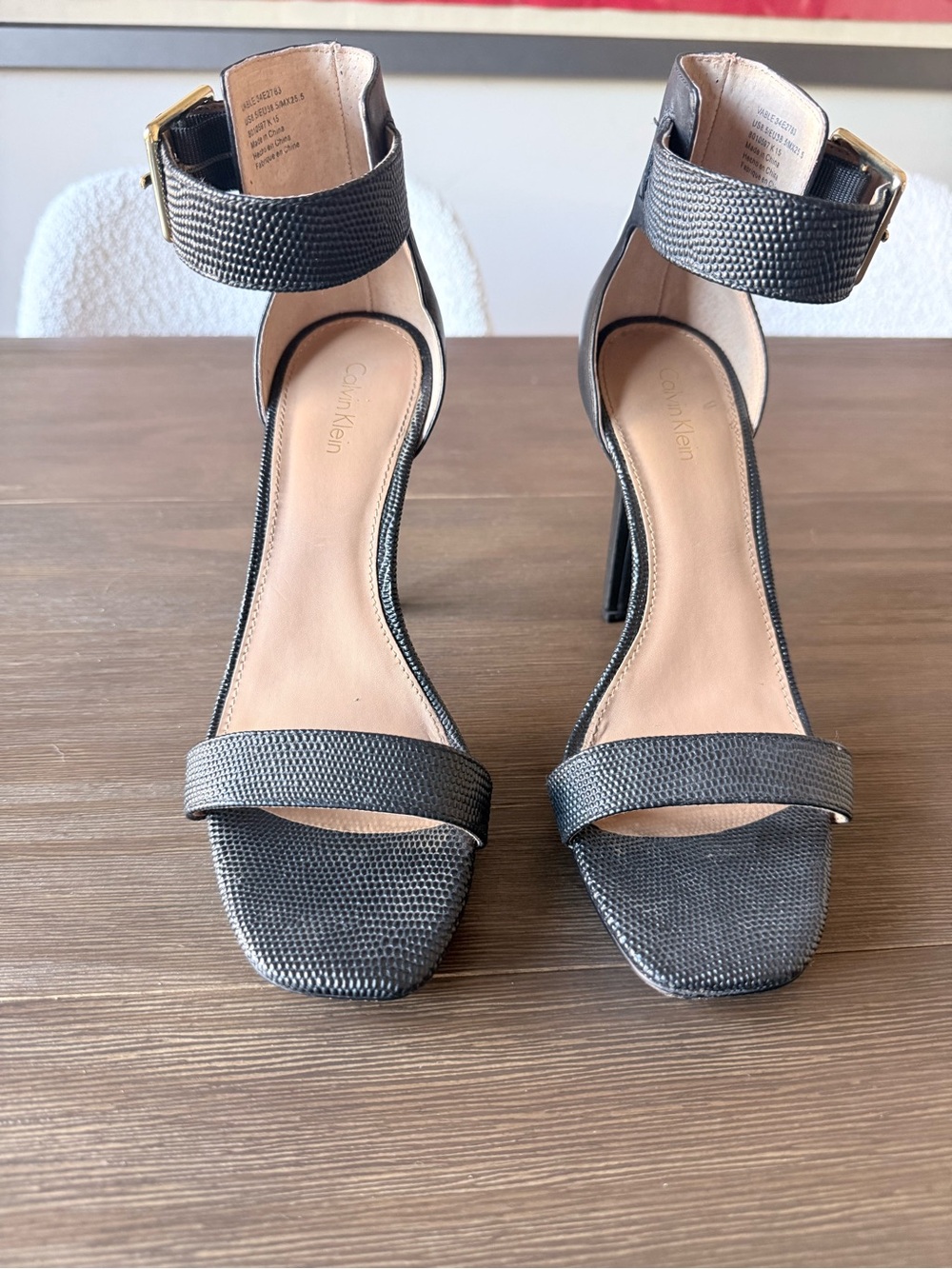 Calvin Klein Black Textured Ankle-Strap Heels